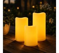 Festive Lights Set di 3 candele solari a LED per esterni, impermeabili, ricaricabili, per esterni, resistenti alle intemperie, decorazione da giardino, balcone, terrazza