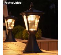 Festive Lights Solar Lampione LED Calda Bianco Nero Base Da Terra IP44