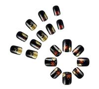 Festive Maple Leaves Pumpkin Nails Set Press On Nails Short Square Stick On Nails Unghie finte per feste del Ringraziamento