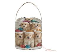 Festive Puppy Stack con cappelli colorati Crochet Filati Borsa per progetti di filati con fori Borsa da viaggio per strumenti all'uncinetto Accessori da viaggio