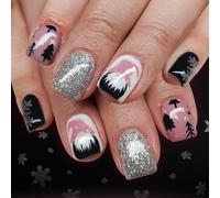 Festive Silver Artificial Santa Fiocco di neve Art 24PCS Press Ons richiesto Babbo Natale fiocco di neve falso