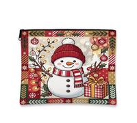 Festive Snow Man Winter Holiday Christmas - Trousse per il trucco, 18 x 22 | Luci della stringa, Sacchetto della chiusura lampo del trucco, Scatola regalo, Bordo fantasia, tema invernale