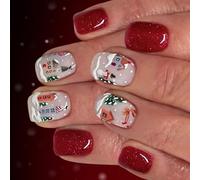 Festive Snowman Glitter Press On Nails 24Pcs Inverno ABS Unghie finte Decorazione Festa di Natale Facile Applicare Glitter Pupazzo di Neve Unghie finte