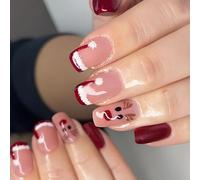 Festive Square Press On Nails Christmas Renna Babbo Natale Cappello Francese Punta Glitterring Manicure Decorazione 24 Pezzi Punte Unghie Finte