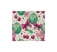 Festive - Tappetino scolapiatti per bancone della cucina, motivo vintage verde con ciliegie, assorbente, in microfibra, per le vacanze, 40,6 x 45,7 cm