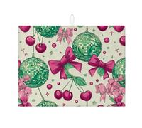 Festive - Tappetino scolapiatti per bancone della cucina, motivo vintage verde con ciliegie, assorbente, in microfibra, per le vacanze, 45,7 x 61 cm