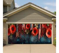 Festivo Americana Garage Door Cover, Red Poppy Large Banner Decor Outdoor Patriotic Celebration Decoration 490x180 pollici