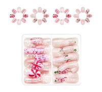 Festivo Breve Quadrato Stampa Sulle Unghie Natale Fiocco Neve Falsa Punta Francese Decorazione Manicure Arte 24 Bastone Sull'unghia