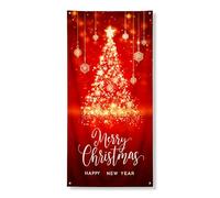 Festivo festivo copertura porta banner decorativo, scintillante albero di Natale, decorazione rossa per le vacanze, forniture per celebrazioni per interni ed esterni, 91 x 182 cm