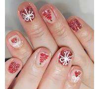 Festivo Francese Fiocco Di Neve Premere Su Unghie Finte Per Celebrazioni Di Natale Confortevole Coperture Piene Stick On