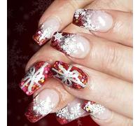 Festivo Francese Glitter Unghie Finte Natale Design Facile Applicazione Premere sulle Unghie Per Le Vacanze Stagione Festiva Manicure Rosso Fiocco di N