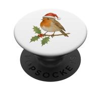 Festivo Natale pettirosso in un cappello di Babbo Natale PopSockets PopGrip Adesivo