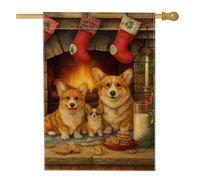 Festivo Red Corgi Garden Flag, Christmas Dogs Home Decor Banner, Double Sided iuta Yard Flag Holiday Outdoor Lawn Decoration 71 x 101 cm