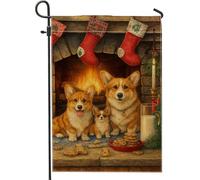 Festivo Red Corgi Garden Flag, Christmas Dogs Home Decor Banner, Double Sided iuta Yard Flag Holiday Outdoor Lawn Decoration 30,5 x 45,7 cm