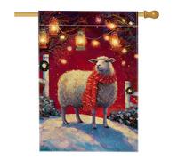 Festivo Red Sheep Garden Flag, Cozy Winter Lanterns Home Decor Banner, Double Sided iuta Yard Flag Holiday Outdoor Decoration 71 x 101 cm