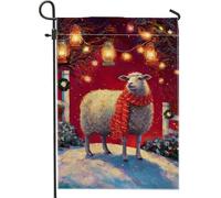Festivo Red Sheep Garden Flag, Cozy Winter Lanterns Home Decor Banner, Double Sided iuta Yard Flag Holiday Outdoor Decoration 30,5 x 45,7 cm