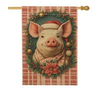 Festivo Vintage Pig Garden Flag, Red Plaid Holiday Decor, Doppio Lato Juta Banner per Natale Outdoor Prato Decorazione 71 x 101 cm