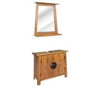 Festnigh Set Mobili da Il Bagno in Legno Massello di Pino Riciclato,Armadietto da Bagno sotto Lavabo/sotto Lavandino in Legno Massello con Specchio a Parete
