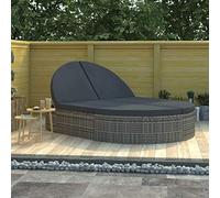 Festnight 2 Posti Lettino Prendisole con Tettuccio e Cuscino in Polyrattan Grigio Sedie a Sdraio da Giardino Doppio Lettino Prendisole 198 x 138 x 28 cm Grigio