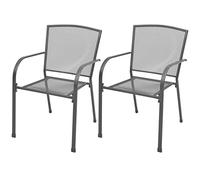 Festnight 2 Sedie Impilabili da Giardino Esterno in Acciaio, Poltrone Impilabili da Giardino Esterno, Sedie da Pranzo in Acciaio Nero, 55 x 61 x 87 cm