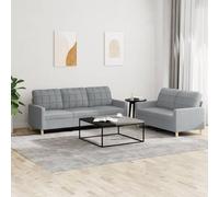 Festnight 2pz Set di Divani, Divani da Soggiorno, Divano 3 Posti e Divano 2 Posti, con Cuscini in Tessuto Grigio Chiaro