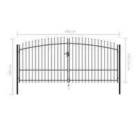 Festnight Cancello Doppio con Punte a Lancia Cancelletto Giardino 400x175 cm /400x225 cm Cancello Pedonale Barriera Modulabile Nero