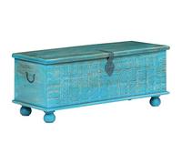 Festnight Cassapanca Contenitore Retro Vintage da Interno e Corridoio in Legno Massello di Mango Verniciato Blu 100x40x41 cm