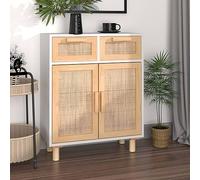 Festnight Credenza, Madie E Credenze, Madia Moderna, Credenza Cucina, Madia Soggiorno, Mobile Cucina, Bianca 60x30x75 cm Legno Massello Pino Rattan Naturale
