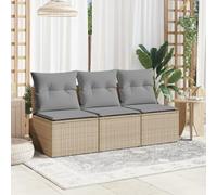 Festnight Divano da Esterno con Contenitore, Salotto da Giardino Esterno, Divano da Giardino con Cuscini a 3 Posti in Polyrattan Beige
