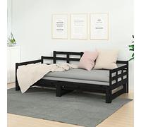 Festnight Divano Letto, Letto Estraibile, Divano Letto 2 Posti Dormeuse Estraibile, Struttura Letto in Legno Massello di Pino Nera 2X(90x200) cm