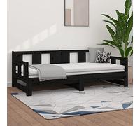 Festnight Divano Letto, Letto Estraibile, Divano Letto 2 Posti Dormeuse Estraibile, Struttura Letto, Letto in Legno Massello di Pino Nera 2X(80x200) cm