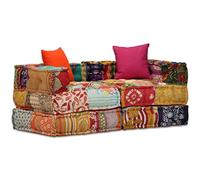 Festnight Divano Letto Modulare a 2 Posti, Divani da Soggiorno, Divano Letto Sofà in Tessuto Patchwork