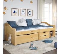 Festnight Dormeuse 3 Cassetti, Divano Letto 2 Posti, Letto Singolo con Contenitore, in Legno Massello Pino iRun 90x200 cm