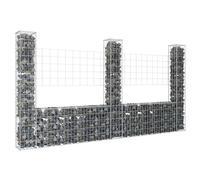 Festnight Gabbioni Metallici per Pietre, Gabbioni per Sassi, Cesto Gabbione a U con 3 Pali in Ferro 260x20x150 cm