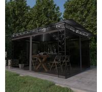 Festnight Gazebo da Giardino Esterno 3x4 con Zanzariera e Luci LED, Robusto e Resistente 4x3x2,73 m Antracite
