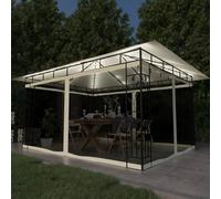 Festnight Gazebo da Giardino, Gazebo Esterno Resistente, Gazebo 3x4 Robusto, Gazebo con Zanzariera e Luci LED 4x3x2,73 m Crema