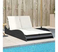 Festnight Lettino da Giardino, Lettino Prendisole, Schienale Regolabile, con Cuscini, in Polyrattan Nero 114x205x73 cm