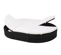 Festnight Letto Lettino Prendisole Matrimoniale a Doppio Ovale in Polirattan Marrone/Nero con Cuscino Bianco da Giardino/Piscina/Patio/Sipaggia/Mare per Esterno 200x140x28 cm