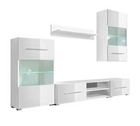 Festnight Mobile Soggiorno/Unità Vetrina TV a Parete 260 x 40 x 195 cm, Illuminazione LED Bianca Con Mobile Alto, TV Grande e Piccolo, Mensola