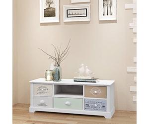 Festnight- Mobile TV/Comò e cassettiere Chic in Legno,con 5 cassetti in Diversi Colori,Stile casa di Campagna Francese,può Essere utilizzato Come mobiletto Basso, Mobile per Hi-Fi,credenza, ECC.