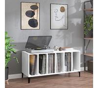 Festnight Porta Dischi Vinile, Libreria per Soggiorno, Mobile da Ingresso, in Legno Multistrato Bianco 100x38x48 cm