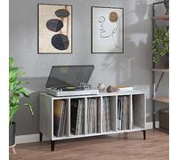 Festnight Porta Dischi Vinile, Libreria per Soggiorno, Mobile da Ingresso, in Legno Multistrato Grigio Cemento 100x38x48 cm