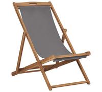 Festnight Sedia da Spiaggia in Legno Massello di Teak Poltrona Sedia Sdraio Relax 56 x 105 x 96 cm Sdraio da Giardino Sdraio Pieghevole Prendisole Grigia