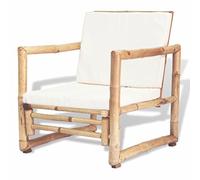 Festnight Set 2 Pz Sedie/Poltrone con Schienale e Braccioli in bambù da con Cuscini Bianchi da Giardino/Patio/Balcone per Esterni 60x65x72 cm