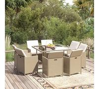 Festnight Set da Pranzo da Giardino 9pz con Cuscini in Polyrattan Beige #05, Tavolino E Sedie da Esterno, Set Giardino Esterno Tavolo E Sedie, Tavolo Esterno con Sedie