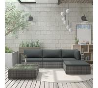 Festnight Set Divani da Giardino 5pz con Cuscini in Polyrattan Grigio, Salotto da Giardino Esterno, Divanetto da Esterno, Salotto da Esterno, Divano Esterno, Divano da Esterno