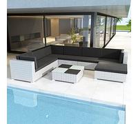Festnight Set Divani da Giardino 8pz con Cuscini in Polyrattan Bianco, Salotto da Giardino Esterno, Divanetto da Esterno, Salotto da Esterno, Divano Esterno, Divano da Esterno