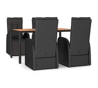 Festnight Set Pranzo Giardino, Set Tavolo E Sedie Da Giardino, Tavoli E Sedie Da Esterno, Set Salotto Da Esterno, 5pz Nero Polyrattan Legno Massello Acacia