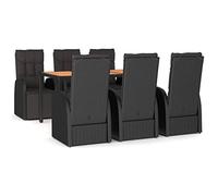 Festnight Set Pranzo Giardino, Set Tavolo E Sedie Da Giardino, Tavoli E Sedie Da Esterno, Set Salotto Da Esterno, 7pz Nero Polyrattan e Legno Massello Acacia