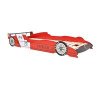 Festnight Struttura Letto Singolo Design Auto da Corsa Macchina Cars per Ragazzi e Bambini in Legno Rosso/Blu con Luci LED 90x200 cm